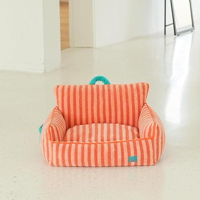 ZEZE Furniture-Style Sofa Pet Bed, Washable Plush Couch Bed with Bolstered Sides & Non-Slip Bottom for Dogs & Cats, Cozy Indoor Bed (Orange, Large)