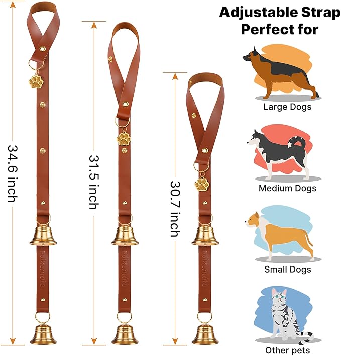 Leather Dog Door bells for Potty Training, Big Brass Puppy Dog Door Bells Extra Loud for Dogs Training, Housebreaking, Door Knob, Dog Bell to Ring to Go Outside Puppy Pet Supplies Leather 2Packs