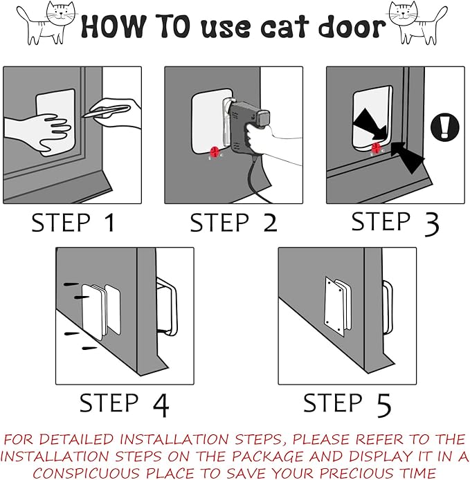 Saintrygo Cat Door 4 Way Rotary Locking Flap Door for Interior Exterior Weatherproof Pet Doors for Cats & Dogs Circumference < 23", Outer Size 9.61" x 7.99"