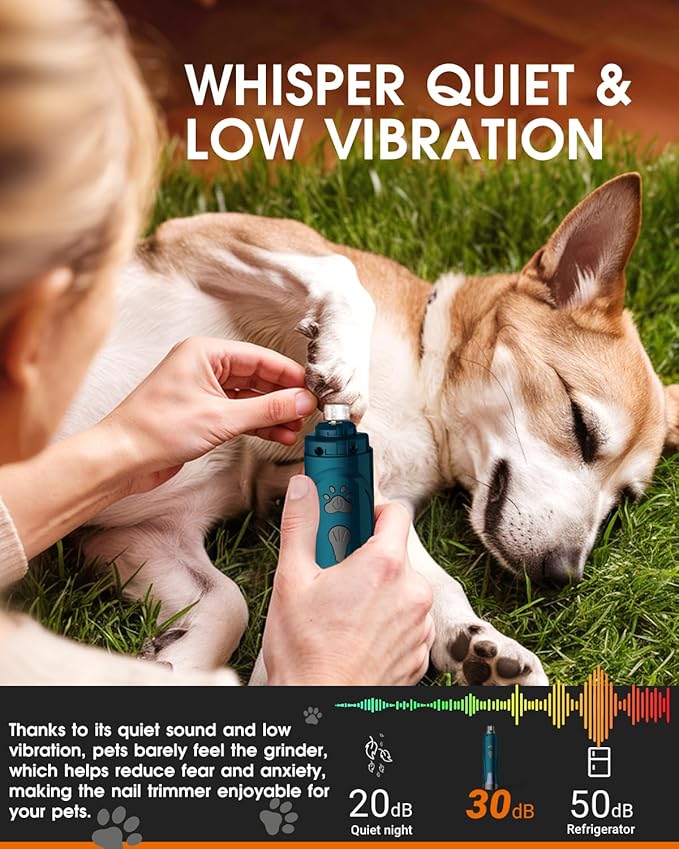 YABIFE Dog Nail Trimmers and Dog Nail Clippers Kit, Whisper Quiet Electric Grinder with Light, for Small, Medium, Large Dogs, Cats Toenail Grooming, 3 Speeds