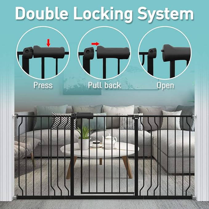 WAOWAO Baby Gate 48.03-52.76" Extra Wide Pressure Mounted Walk Through Swing Auto Close Safety Black Metal Toddler Kids Child Dog Pet Puppy for Stairs,Doorways,Kitchen