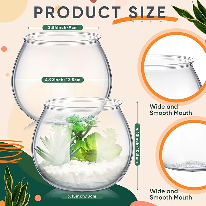 24 Pcs Plastic Fish Bowls for Centerpieces 27 oz Clear Fish Bowl for Drinks Unbreakable Heavy Duty Round Vase for Table Centerpieces Wedding Event Home Decor