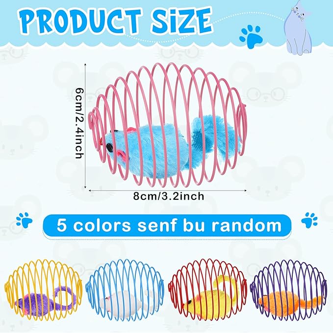 Jecery 5 Pcs Cat Spring Balls Toys Stretchable Rolling Balls Colorful Playful Coils Interactive Action Toy Caged Rats for Kitten Pet Supplies (Mouse,Multicolor)