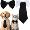 2 Pcs Cat Collar with Bowtie, Adjustable Necktie Tappy Cat Tie, Cats Bowtie, Formal Dog Tux with Hook-Loop Closure for Small Dogs Cats Wedding Party Photo Costume Attire