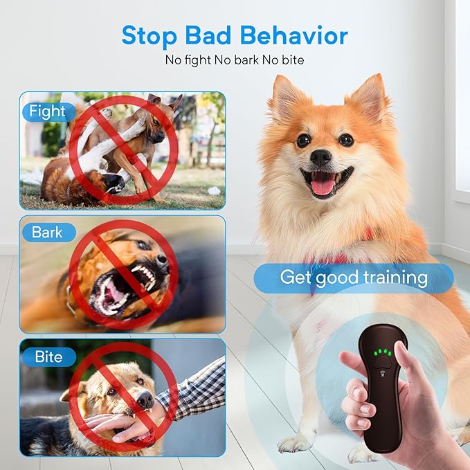 Anti Barking Device Dog Barking Control Devices Rechargeable Ultrasonic Dog Bark Deterrent up to 16.4 Ft Effective Control Range Safe for Human & Dogs Portable Indoor & Outdoor Brown