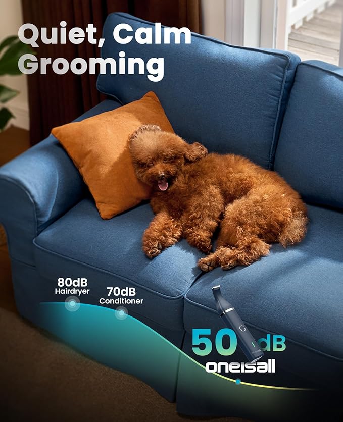 oneisall Dog Clippers with Double Blades,Cordless Small Pet Hair Grooming Trimmer,Low Noise for Trimming Dog's Hair Around Paws, Eyes, Ears, Face, Rump (Teal)