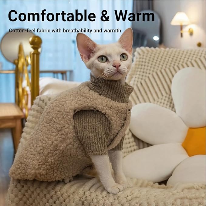 Cat Costume & Puppy Clothes 2-Piece Set, Soft Warm Lamb-Fleece Jacket & Breathable Knit Sweater for Small Dogs & Kittens, Size X-Large