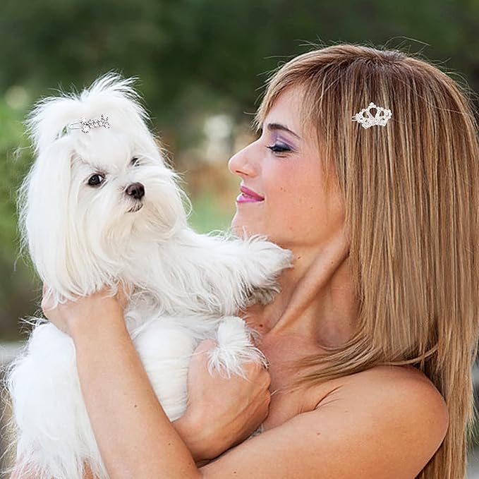 PET SHOW 10pcs Crystal Small Dogs Hair Clips Tiara Bone Paw Heart with 200pcs Rubber Bands Grooming Hair Accessory