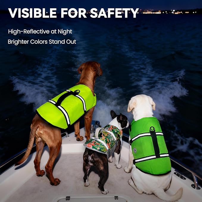 VIVAGLORY Rip Stop Dog Life Vest, Swimming Vest with Handle, Buoyancy for Doggy Puppy, Dog Life Jacket for Swimming & Boating, XS, Bright Green