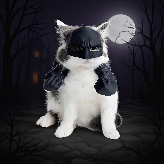 Cat Bat Costume Set, Halloween Cosplay Props with Muscular Arm Suit and Mask, Fun Animal Dress Up Accessories (Black)