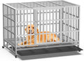 48 Inch Heavy Duty Dog Crate, Indestructible Escape-Proof Dog Kennel for High Anxiety Large Dogs, Strong Metal Pet Cage with Double Doors, Lockable Wheels & Removable Tray, XL XXL XXXL