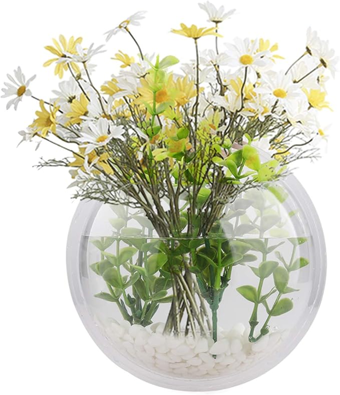 DAMEING Wall Hanging Fish Tank, Acrylic Round Wall Mounted Hanging Fish Bowl Aquarium Tank, Gold Fish and Beta Fish Plant Vase Home Decoration Pot, Transparent (15x15CM)