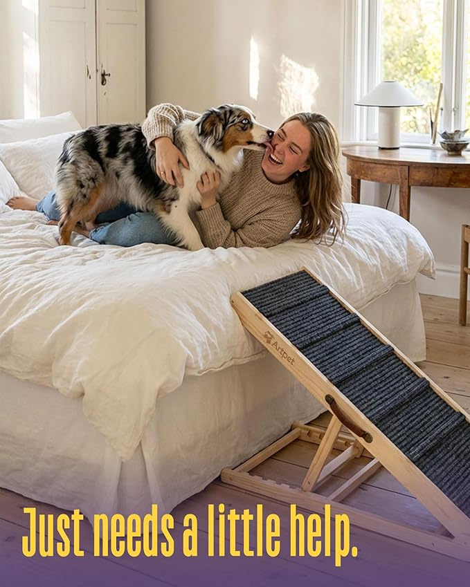 Wide Dog Ramp for Bed Couch Folding Dog Ramps for Large Dogs Up to 200 lbs, 43.3" Long Pet Ramp Adjustable Height Up to 24”