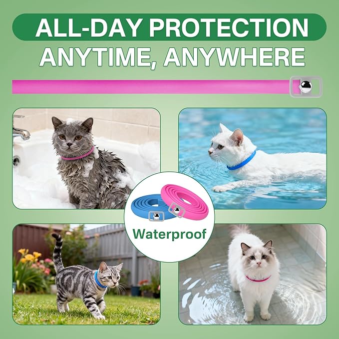 Flea Collar for Cats 4 Pack, Natural Cat Flea and Tick Prevention Collar, 32-Month Full Protection, Adjustable Cat Flea and Tick for Kittens and Cats, Waterproof, 2 Pink & 2 Blue
