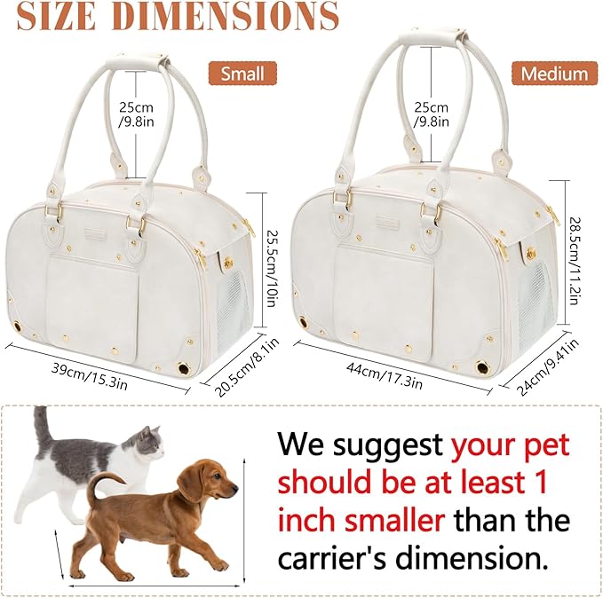 PetsHome Dog Carrier Purse, Pet Carrier, Waterproof Premium Leather Pet Travel Portable Bag for Cat and Small Dog Home & Outdoor Medium Beige