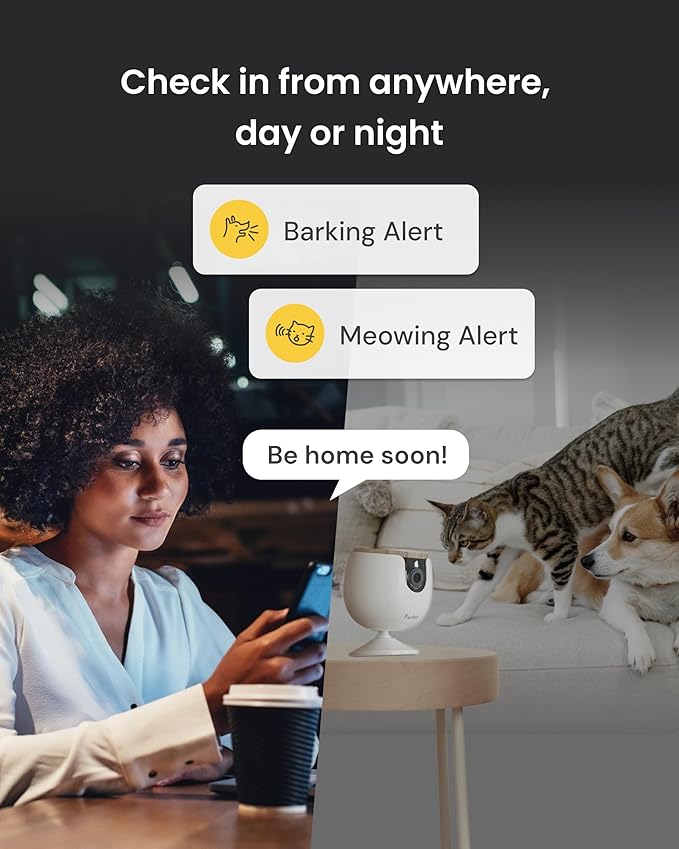Furbo Mini Pet Camera + Power Adapter: Smart Cam w/Barking or Meowing Alerts, Cat or Dog Tracking w/Phone App, 2-Way Speaker. No Subscription Needed. Standard See, Talk & Toss Features