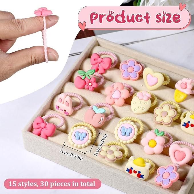 30 PCS Small Dog Hair Bows with Rubber Bands, Pink & Yellow, Cartoon Pattern, Decorative Accessories for Small & Medium Dogs, Puppy, 10+ lbs, All Seasons, Lightweight & Durable