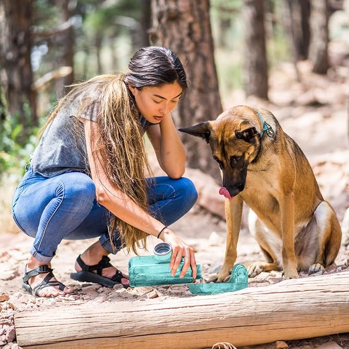 OllyDog OllyBottle | Tritan Dog Water Bottle with Detachable Bowl | BPA Free Leakproof Pet Dispenser | Hiking Travel (1L, Aqua Blue)