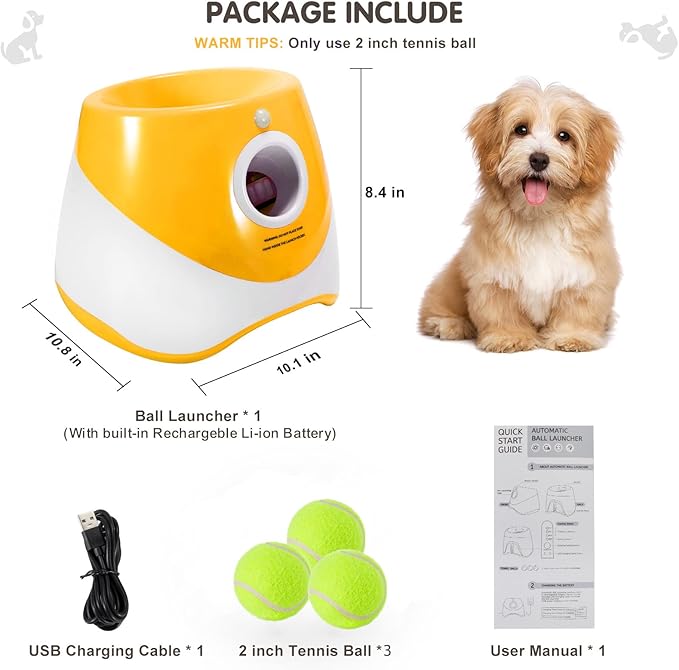 Best Automatic Ball Launcher for Dogs, USB Rechargeable Power - Indoor & Outdoor Dog Ball, Interactive Dog Fetch Tennis Ball Launcher Machine Toy for Small and Medium Dogs Comes with 3 Tennis Balls