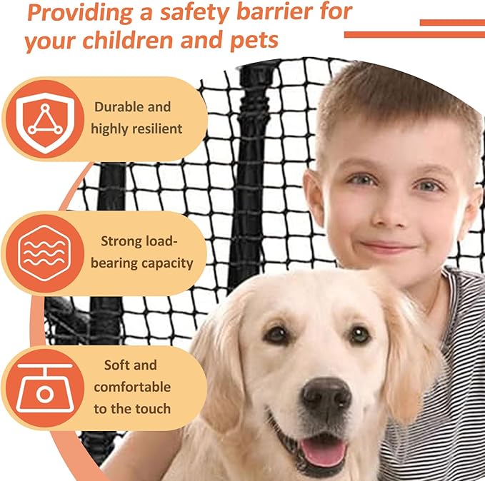 Safety Rope Net for Kids, Nylon Knotless Fence Net for Stairway Balcony Guard, Outdoor Terrace Decoration Pet Anti-Fall Rope Netting(Size:1M×3M(3.3FT×9.8FT),Color:Black)