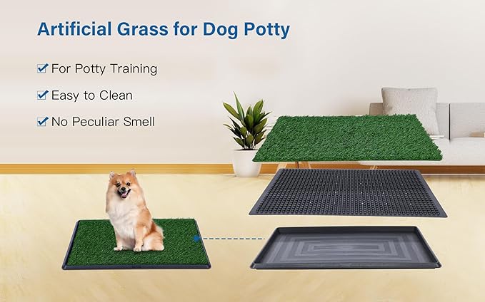 FluffyDream Dog Grass Pad with Tray, 20"x25" Artificial Grass for Dogs Potty Strong Absorbency Dog Grass Pad with Tray, Litter Box Training Pad