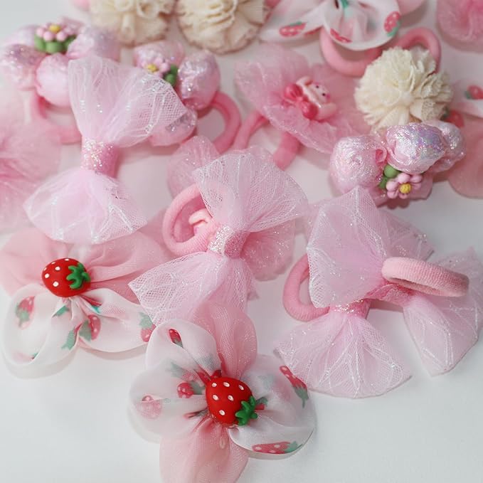 20pcs Dog Hair Bows, Cute Puppy Hair Bows Flowers Bowknot Hairball Strawberry Mix Styles, Pet Grooming Rubber Bands Dogs Hair Accessories Handmade
