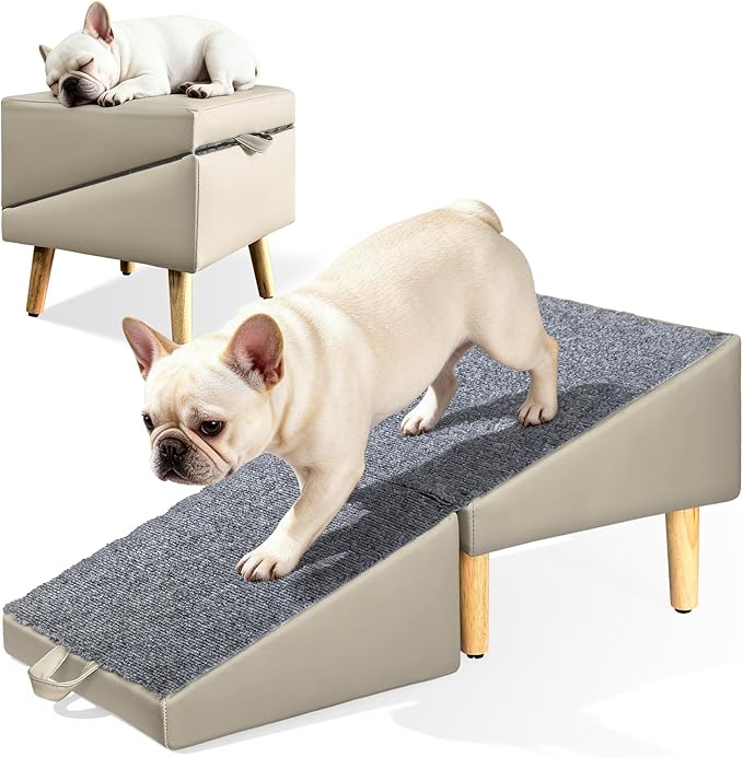 Foldable Lightweight Dog Ramp for Small Dogs - Built-in Pet Stairs for Elderly Small Dogs & Injured Puppies, 13.1'H Pet Ramp for Couch & Low Bed, Multi-Use as Footstool
