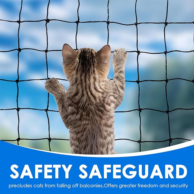 Cat Balcony Nets,10×13ft Carbon Steel Reinforced Anti-Fall Netting for Pets, Cat Safety Net Mesh Fence, Enduring Small Catio for Apartment Balcony Protection