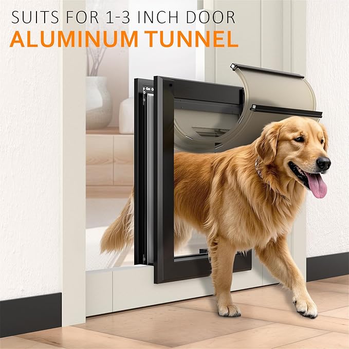 [Classicmacher] Heavy Duty Doggie with Two Sliding Lock Panel, Aluminum Large Dog Door for Exterior Door, Magnetic Double Flaps for X-Large Dog Up to 200LBS (Double Flaps,X-Large)