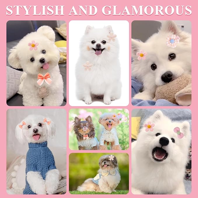30Pcs Dog Bows with Clips, Charming Dog Hair Bows for Small Dogs, Pink Puppy Bow Perfect-Dog Accessories Girl(Various Bow Styles)