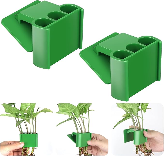 3 Holes Upgraded Aquatic Plant Cup Aquarium Plant Holder for Tank,Aquascape Accessories Decorations- Green 2 Pcs