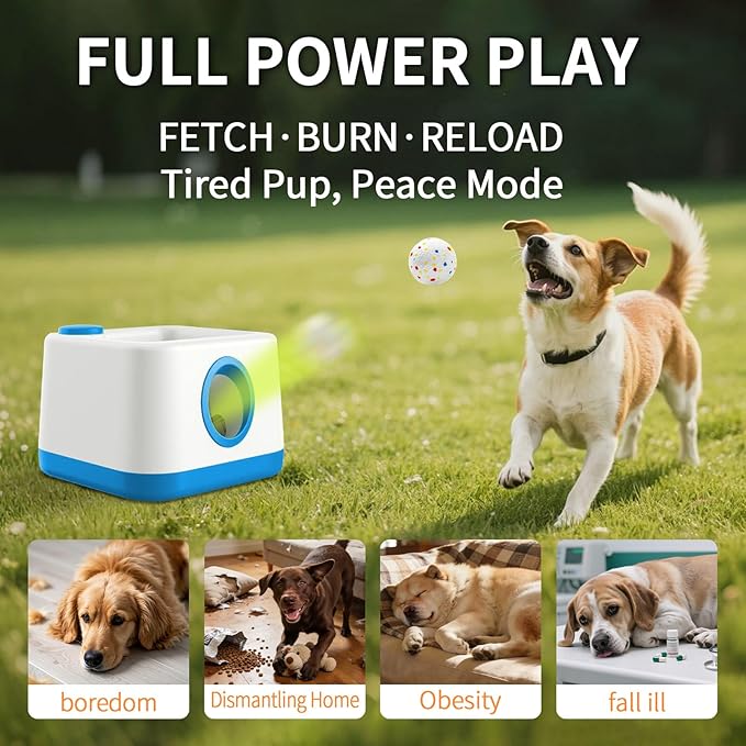 Automatic Dog Ball Launcher, Upgrade 2 in 1 Interactive 3 Adjustable Distances Dog Ball Thrower for Small Medium Large Dogs, Rechargeable Brain Training Paw-Activated Balls Launcher with 4 Balls