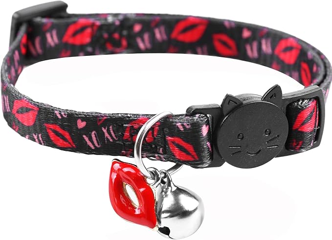 BoomBone Valentines Day Cat Collar Breakaway with Bell and Lip Charm,Puppy Collars for Small Dogs