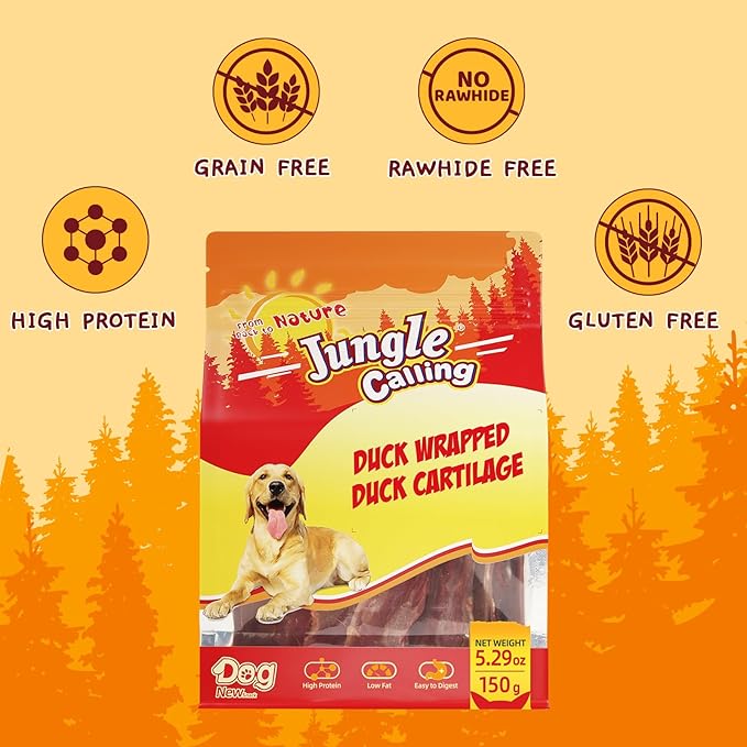 Jungle Calling Duck Wrapped Bones Dog Treats, Made with Real Meat & Cartilage, Rawhide Free Dogs Snacks,Healthy, Easily Digestible, and High Protein Chews Bone Treat, About 21 Count