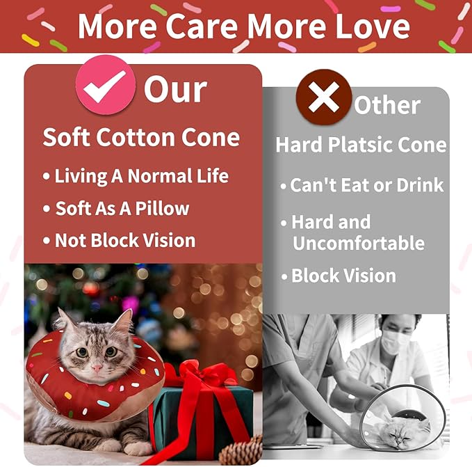 Cat Cone Collar Soft, Waterproof Cat Recovery Collars Spay Cones to Stop Licking Cute Donut E Collar After Surgery Anti-Lick Wound Healing Safety Elizabethan Collar for Kittens (Donut Brown, Medium)