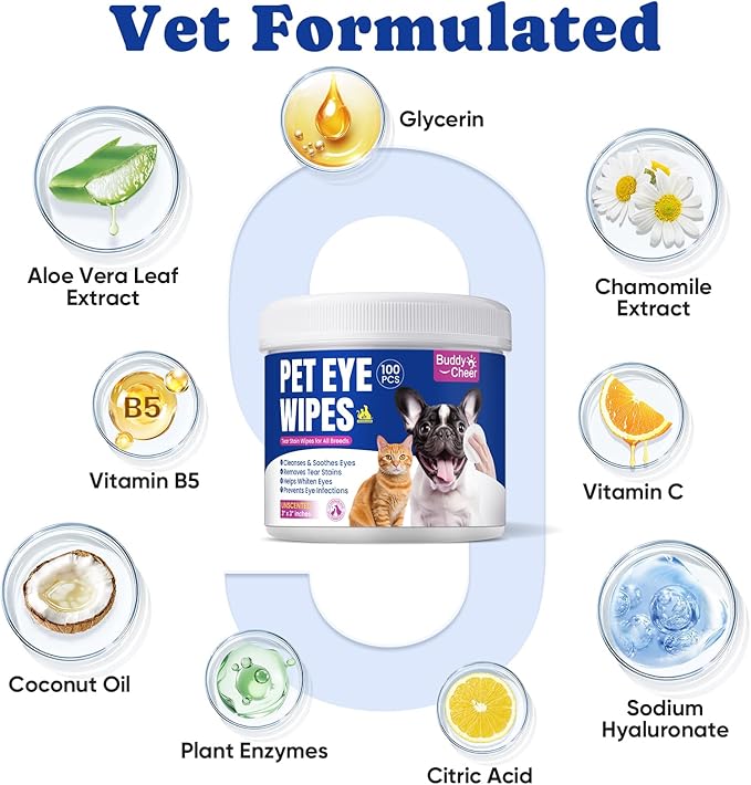 Dog Eye Wipes, Tear Stain Remover for All Dogs & Cats – Hypoallergenic & Deodorizing Eye Wipes for Dogs, Pet Eye Cleaner Wipes with Enzymes for Discharge, Crust, Mucus & Debris, Coconut (100 Ct)