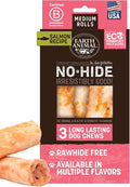 Earth Animal No Hide Chews - Long Lasting Rawhide Free Medium Dog Chews Rolls, Salmon - 3 Count Value Pack