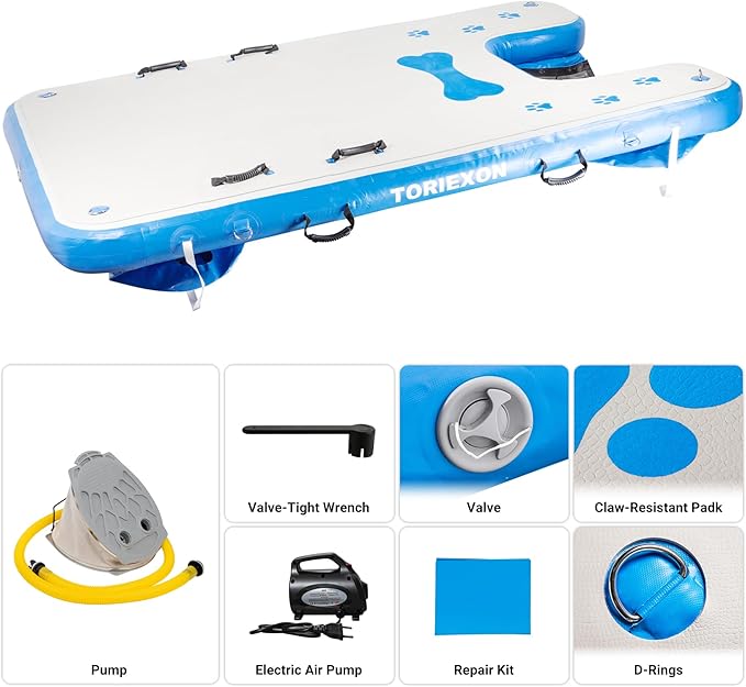 96" x 60" Inflatable Floating Dock & Dog Boat Ramp Heavy Duty, Upgraded 700 LBS Load Capacity, 8in Thickened Pool Ramp, Non-Slip & Puncture-Resistant Surface, for Pools, Lakes, Beaches