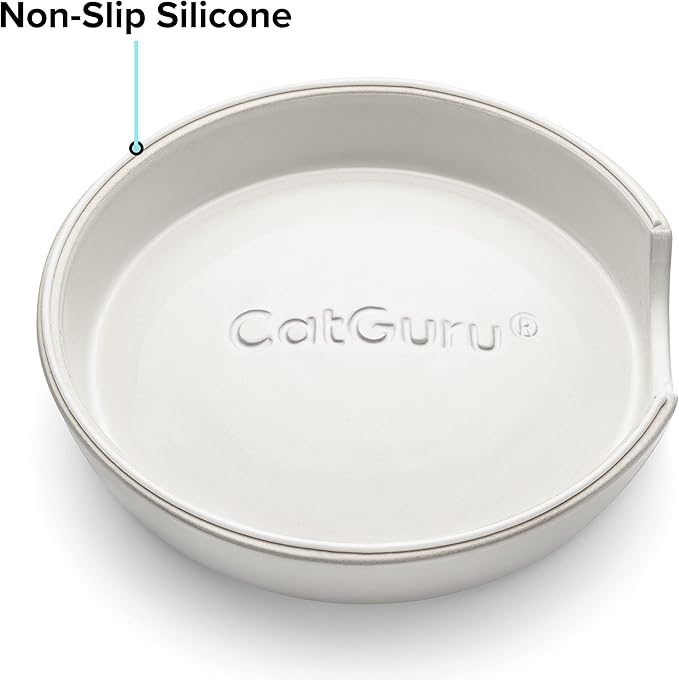 CatGuru Cat Bowls, Whisker Friendly Food Bowl for Indoor Cats, Reliefs Whisker Fatigue, Wide Kitten Dish, Non Slip Pet Dishes, Shallow Pet Plates (Ceramic (Pack of 2))