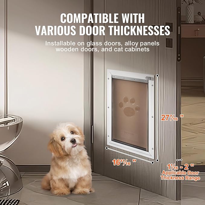 VEVOR Pet Door for Interior and Exterior Doors, Aluminum Frame, Metal Closing Panel and Lock, Strong and Durable Dog Door, Pet Door Suitable for Extra Large Dogs (White-Extra Large)