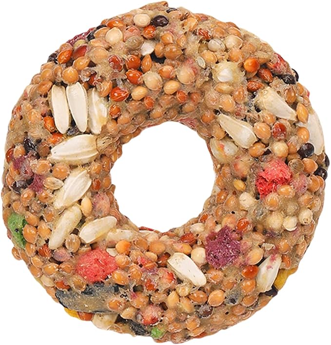 Cockatiel Treats - Donut Shape Bird Chew Toy, Training Snack, Natural Grain Teether | Enrichment Accessory for Lovebirds Parakeets Conures Aviary Cage, Fun Interactive Supplies for Pet Birds