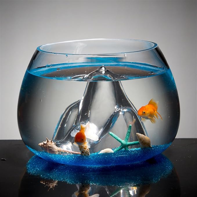 Fish Bowl Creative Desktop Glass Aquarium Tank with Raised Mountain Peak Modeling Decorative Living Room Transparent Glass Aquarium Aquarium Decorative Ornaments for Home Use Aquariums(19x25x16cm)