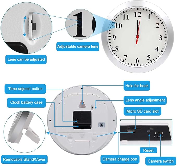 WiFi Wall Clock Camera 1080P, Indoor Security Camera with Motion Detection, Mini Wireless Cam with APP Control, Pet Surveillance for Home Security, Indoor, Office