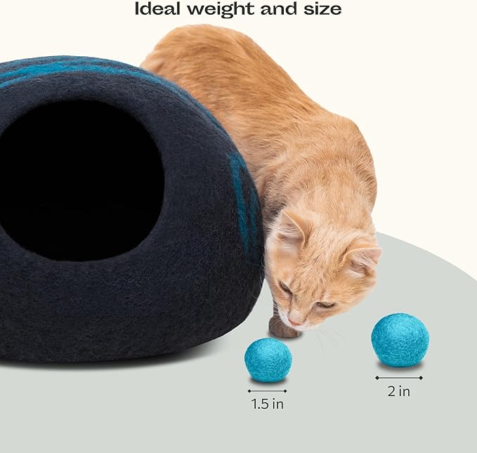MEOWFIA Wool Ball Toys - 6-Pack of Safe for Cats and Small Dogs Balls - 1.5 Inch Felted Wool Cat Toy and Dog Toy - Perfect with Cat Cave - Silent - Mini Tennis Balls - (2in/Aquamarine)