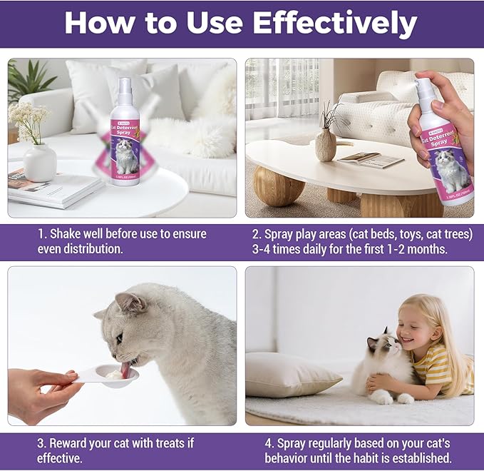 Cat Deterrent Spray, Cat Repellent Spray - Natural, For Effective Scratch & Chew Deterrent, Training Aid for Cats, Protect Furnitures, Sofa, Rug, Restricted - Training Safe, 100 ml (3.38 Oz) 2 Pack