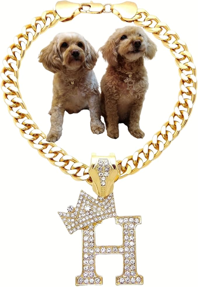 Initial Letter Cuban Chain Dog Chain Pet Chain Pet, Cat, Puppy Necklace (H, 28")