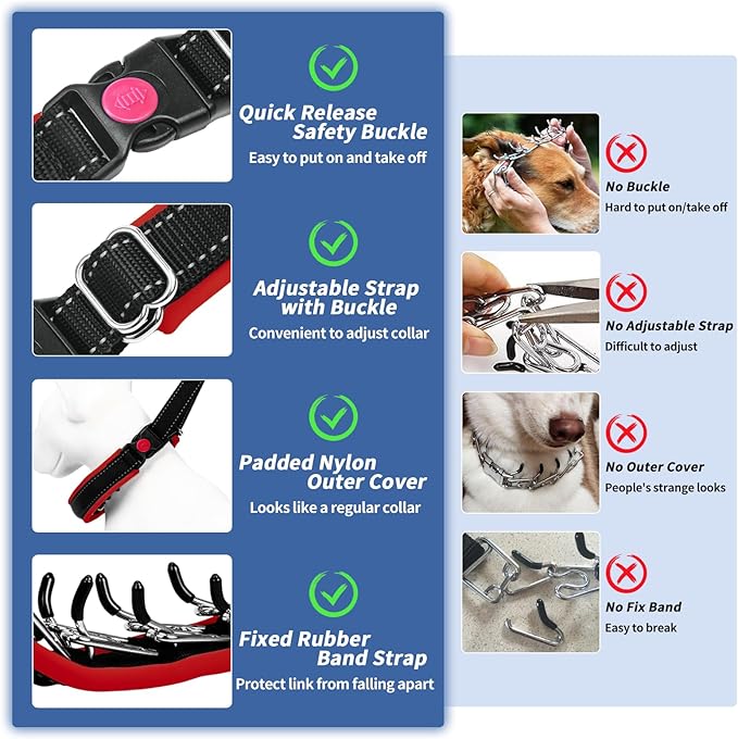 M Red Heavy Duty Nylon No Pull Dog Collar with Buckle, Adjustable Anti Pull Reflective Slip Collar for Large Medium Small Dog Training Walking