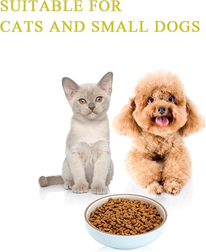 5.3 in Ceramic Cat Dishes - Shallow Food Bowls for Small Pets, 3 Pack for Food and Water - Blue
