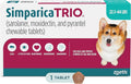 Simparica Trio (sarolaner, moxidectin, and pyrantel chewable Tablets) Chewables for Dogs, 24 mg/tab, 22.1-44 lbs, (Blue), 1 Tablet