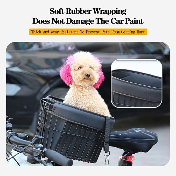 Heavy Duty Bicycle Pet Basket with Universal Fit - Holds Up to 33 Lbs, Reinforced Soft Padding and Secure Hugging Design for Safe Dog/Cat Rides (Bike-Mounted Pet Carrier)